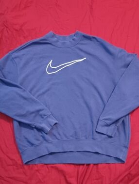 Nike Purple Crewneck Sweatshirt White Swoosh Oversized Dri-fit Size Woman S